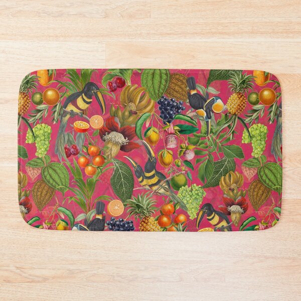 Item preview, tropical Toucans And exotic fruits Flowers Garden Vintage Botanical Garden Pattern magenta pink Nightgarden designed and sold by UtArt.