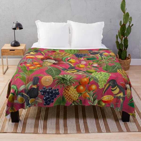 Item preview, tropical Toucans And exotic fruits Flowers Garden Vintage Botanical Garden Pattern magenta pink Nightgarden designed and sold by UtArt.