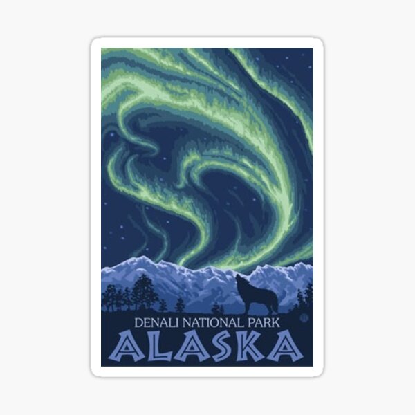 Denali National Park Northern Lights Vintage Travel Decal Sticker