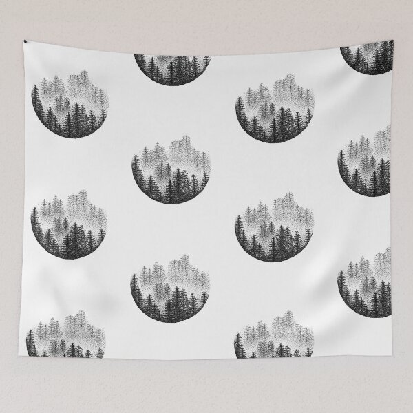 Item preview, Circular Misty Pine Forest Nature Dotwork designed and sold by BrokenLDesign.