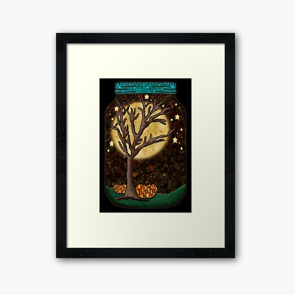 Full Moon Spooky Fall Pumpkin Terrarium, Jar No. 12 Framed Art Print