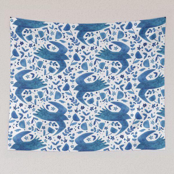 Item preview,  Blue Folk Art Bird Pattern Watercolour designed and sold by RosalieReeves.