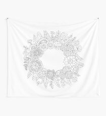 Floral wreath black and white Wall Tapestry