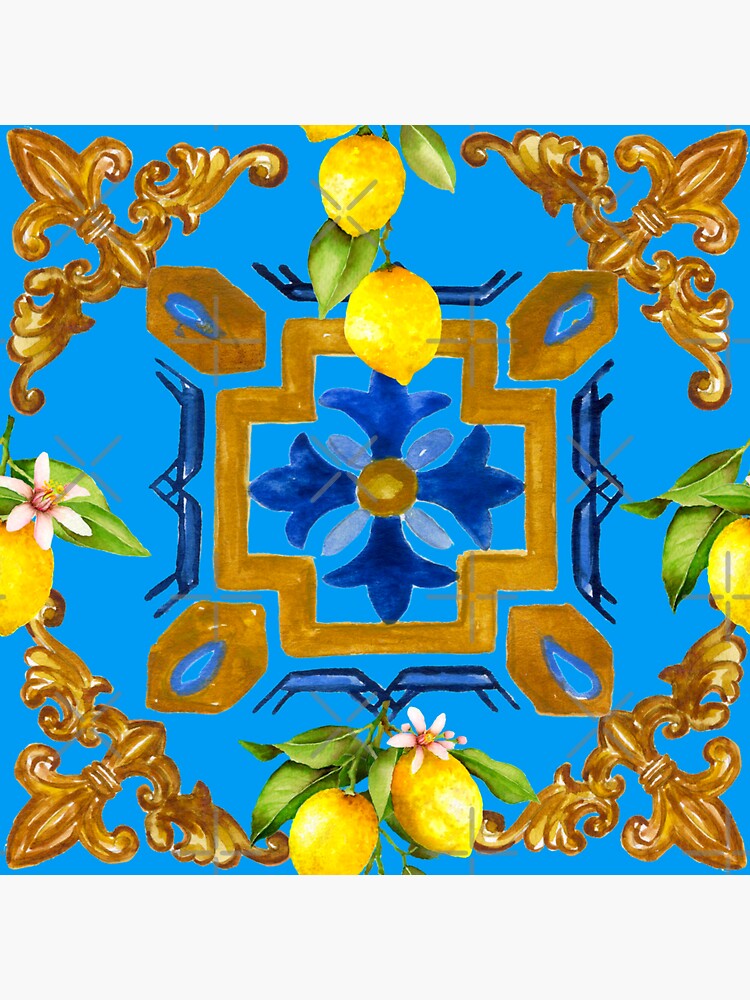 Blue Tiles,mosaic,Mediterranean Tiles,majolica Art ,lemon