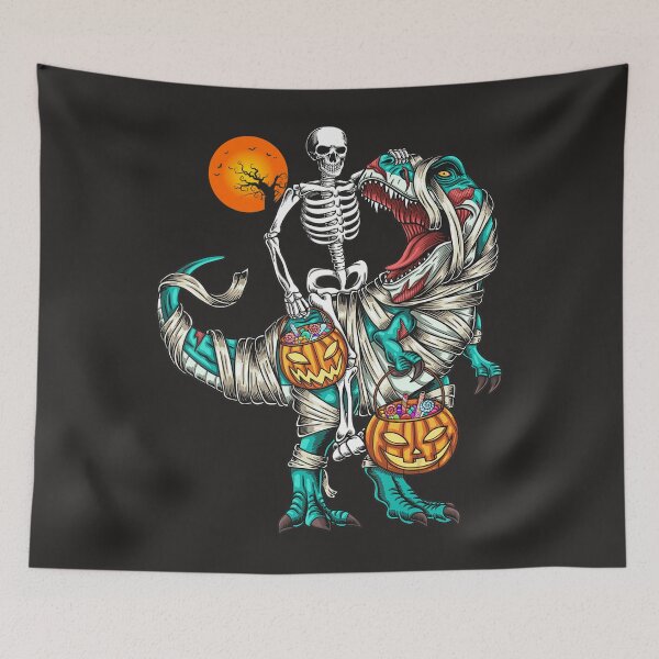 Item preview, Halloween Skeleton Riding Mummy Dinosaur T rex Pumpkin Moon  designed and sold by wiltzmabertchs.