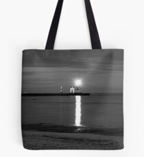Lighthouse at Night BW Tote Bag