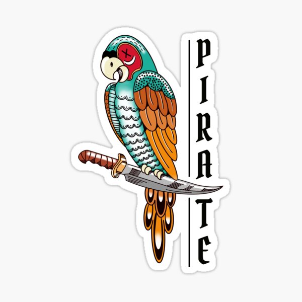 Pirate parrot with traditional style Sticker