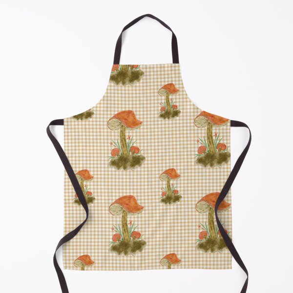 Item preview, Autumn pattern Orange mushrooms on beige checkered background designed and sold by Marcia Motivos.
