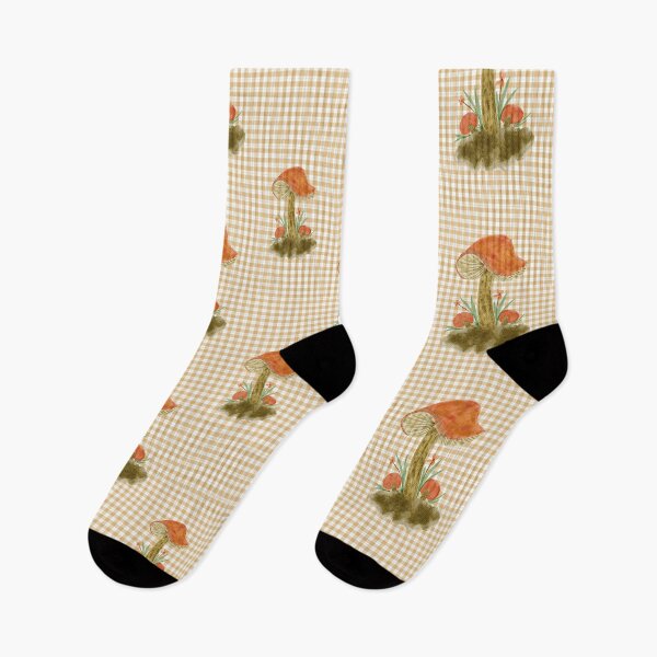 Item preview, Autumn pattern Orange mushrooms on beige checkered background designed and sold by Marcia Motivos.