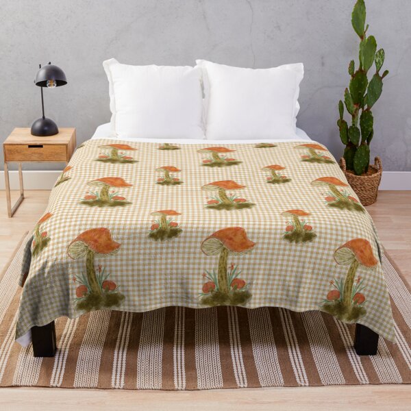 Item preview, Autumn pattern Orange mushrooms on beige checkered background designed and sold by Marcia Motivos.