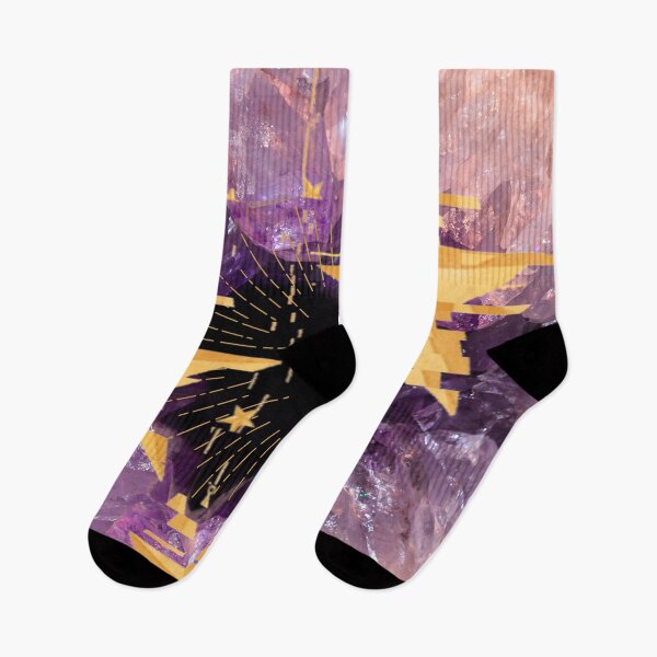 Artikelvorschau, Lila Gold und rosa schwarze bunte abstrakte grafische Desinon-Spitzengoldsterne entworfen und verkauft von SoulthreadzStudio.
