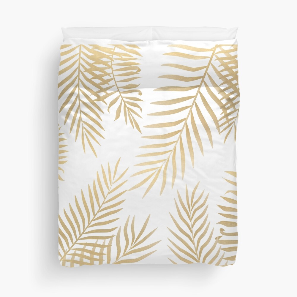 Gold palm leaves Duvet Cover
