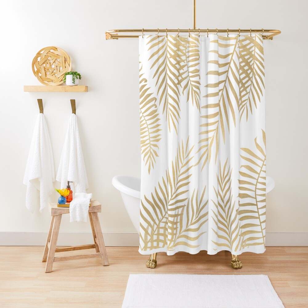 Gold palm leaves Shower Curtain