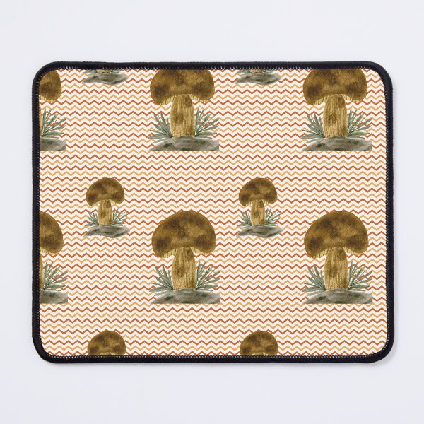 Item preview, Autumn pattern Brown mushrooms on wavy terracotta and beige background designed and sold by Marcia Motivos.