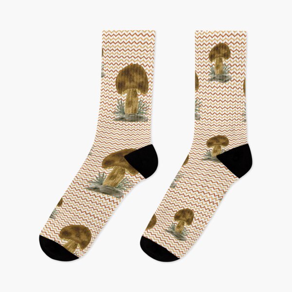 Item preview, Autumn pattern Brown mushrooms on wavy terracotta and beige background designed and sold by Marcia Motivos.