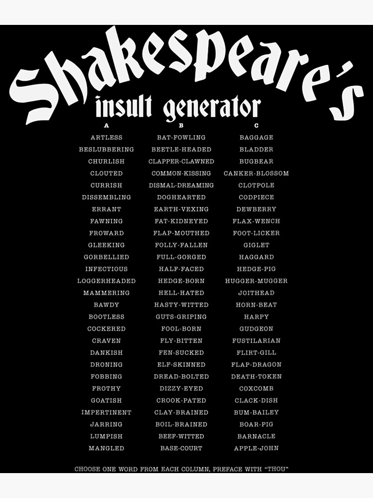 Shakespeare Insult Generator Literary Teacher T Poster For Sale By