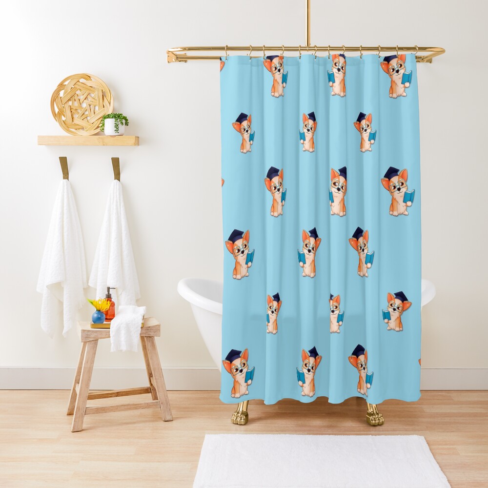 Corgi goes back to school Shower Curtain