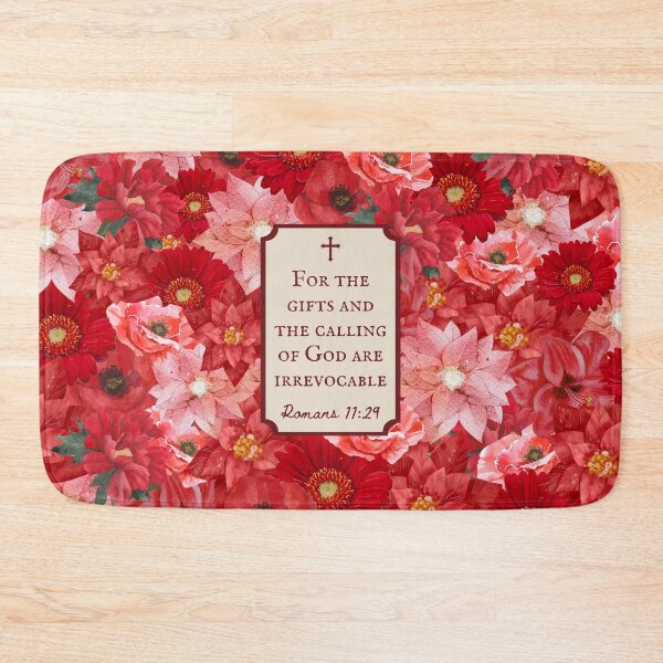 Item preview, Christian Christmas Quote Romans 11:29 For the Gifts and the Calling of God Vintage Florals Poinsettia designed and sold by CultandObscure.