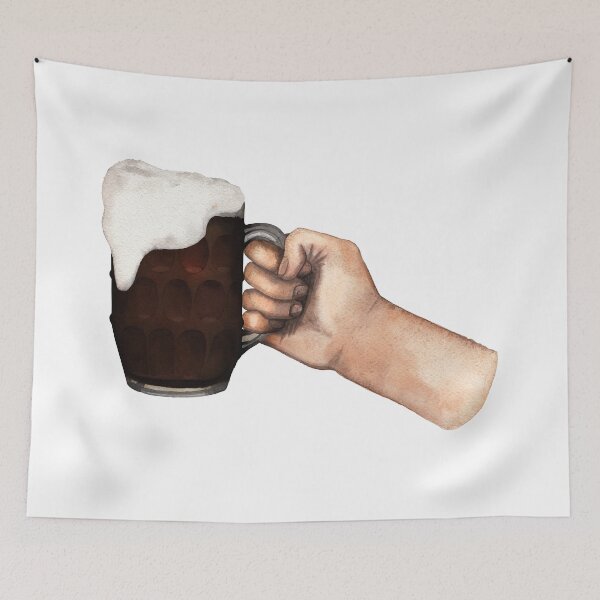 Item preview, Watercolor hand with mug of beer designed and sold by Ekaterina Glazkova.