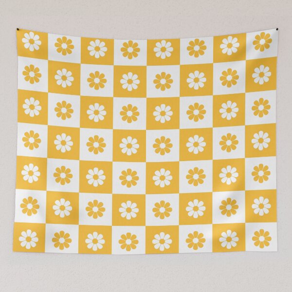 Item preview, Yellow and White Checkered Flowers Pattern | Yellow Floral Chekerboard  designed and sold by thelustrous.