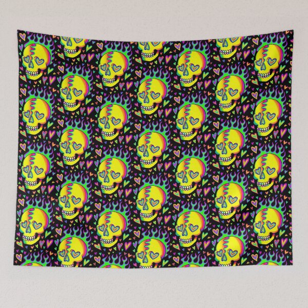 Item preview, Flaming Neon Rainbow Skull With Hearts By Carissa Rose designed and sold by MissCarissaRose.