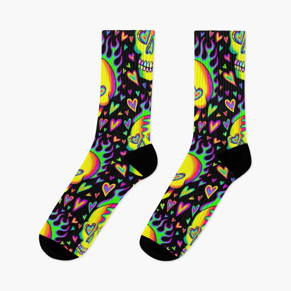 Item preview, Flaming Neon Rainbow Skull With Hearts By Carissa Rose designed and sold by MissCarissaRose.