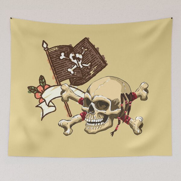 Item preview, Pirate Skull With Waving Flag designed and sold by ArtOfStars.