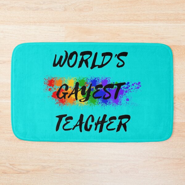 Item preview, World's Gayest Teacher Rainbow Colors For Proud Queer Teachers In Cyan designed and sold by LuckyKermit.