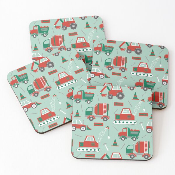 Item preview, Construction Trucks on Christmas Mint designed and sold by latheandquill.