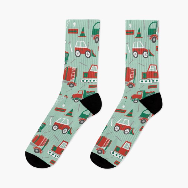 Item preview, Construction Trucks on Christmas Mint designed and sold by latheandquill.