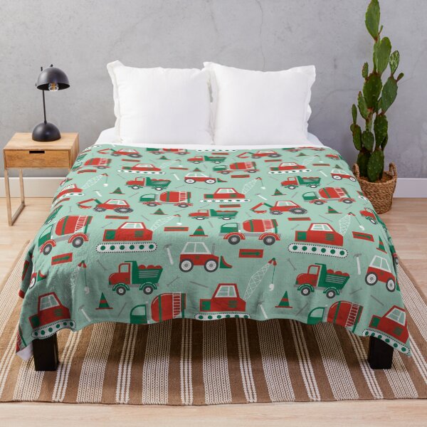Item preview, Construction Trucks on Christmas Mint designed and sold by latheandquill.