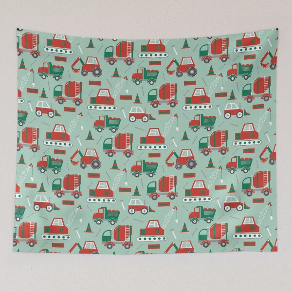 Item preview, Construction Trucks on Christmas Mint designed and sold by latheandquill.