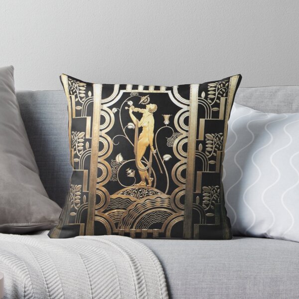 Art deco,gold,black,geometric,metallic,digital photo,original,pattern,vintage,1920 era Throw Pillow