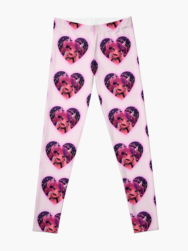 Ironmouse Cute Vtuber Girl Neon Heart Frame with Devil Horns | Leggings