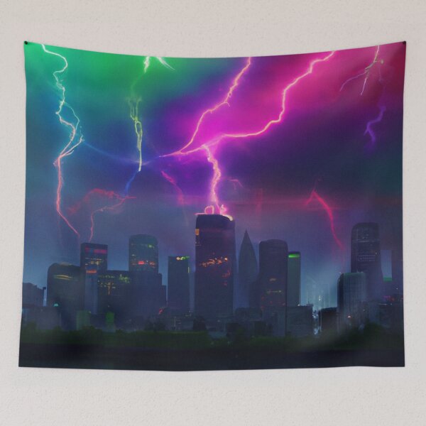 Item preview, Neon Lightning Striking City designed and sold by Zestpond.