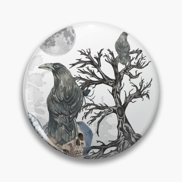 Item preview, Raven on Skull in Graveyard Full Moon Spooky Tree designed and sold by OutdoorsZee1.