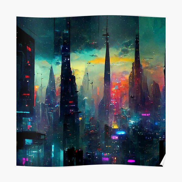 Futuristische Cyberpunk-Stadt Poster