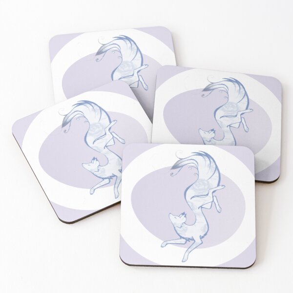 Item preview, Fine blue fox with blue roses and soft lilac background  designed and sold by Corinne Alexa Jackson.