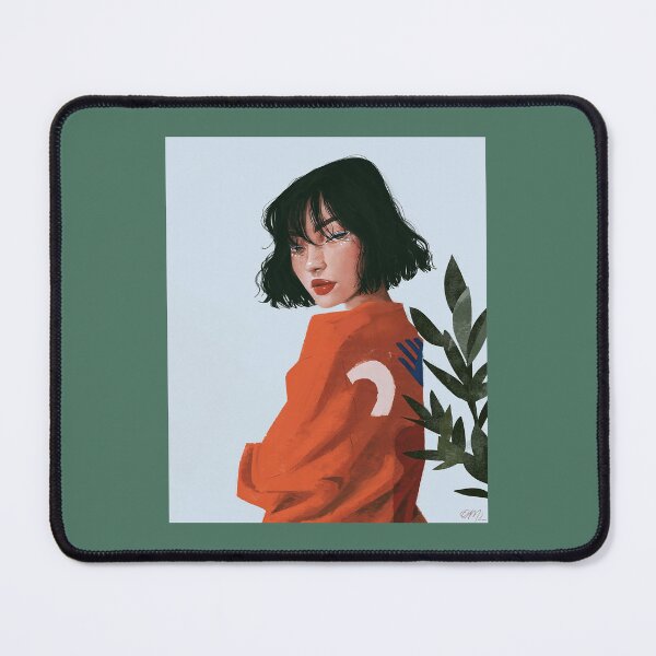 Item preview, Girl in orange mouse pad designed and sold by mintimochi.