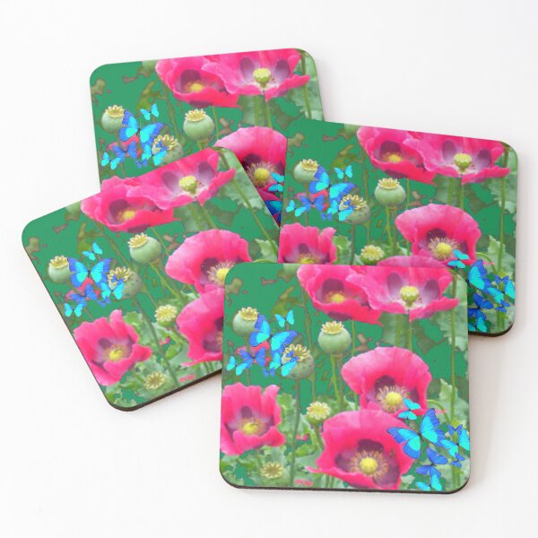 Item preview, PINK GARDEN POPPIES BLUE BUTTERFLIES PATTERN designed and sold by sharlesart.