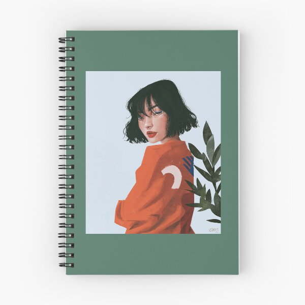 Item preview, girl in orange spiral notebook  designed and sold by mintimochi.