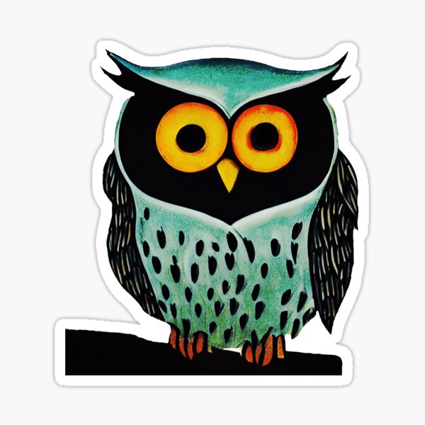 Owl on a Branch Illustration Sticker
