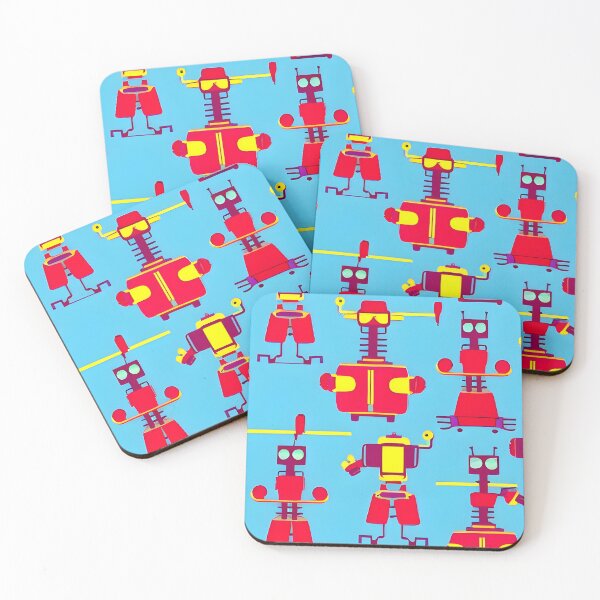 Item preview, Robots on blue background designed and sold by Kybruno's Creations.