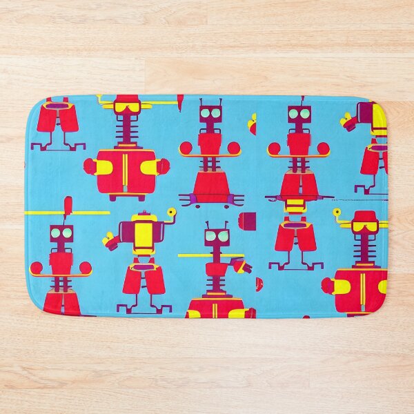 Item preview, Robots on blue background designed and sold by Kybruno's Creations.