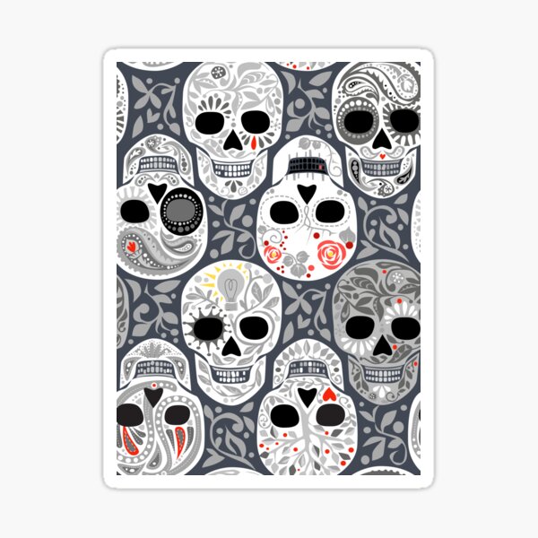 Sugar Skulls Calaveras grays and slate blue Repeat Sticker