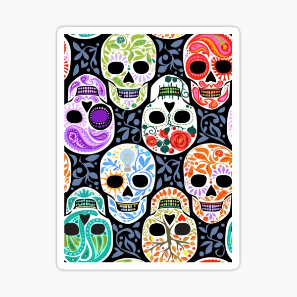 Sugar Skulls Calaveras repeat in Color Sticker