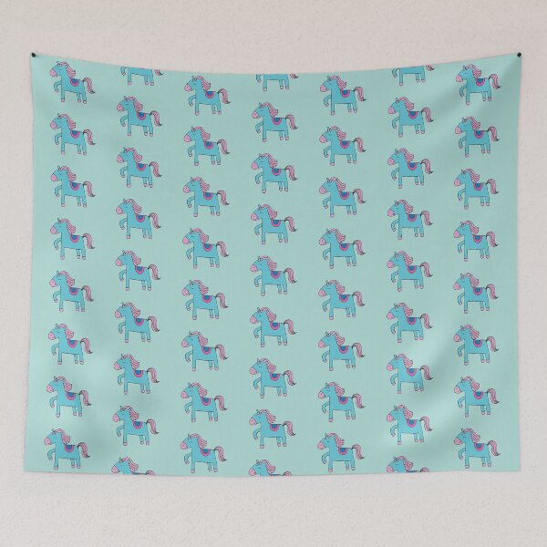 Item preview, Happy pony - sky blue and pink on sea foam - Cute pony by Cecca Designs designed and sold by Cecca-Designs.