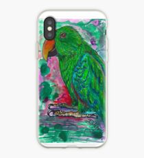 Green Eclectus Parrot Watercolor iPhone Case