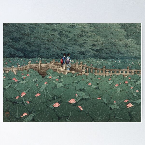Item preview, The Pond at Benten Shrine in Shiba by Kawase Hasui, restored vintage Japanese art designed and sold by FineJapan.