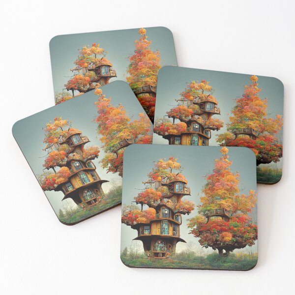 Item preview, Autumn Treehouses Abstract AI Generated Art designed and sold by MeAI-Art.